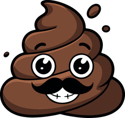 Funny Cartoon Poop with Mustache and a Smile