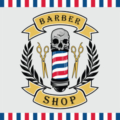 Barbershop - barber logo with skull and scissors