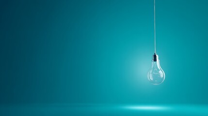 A lone lightbulb suspended in blue, symbolizing the spark of innovation and creative thought.