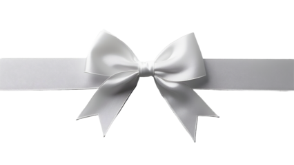 White ribbon bow, elegant gift wrapping, satin texture, minimalist design, centered composition, grayscale image, crisp details  PNG file isolated on transparent background, cut out, clipping path
