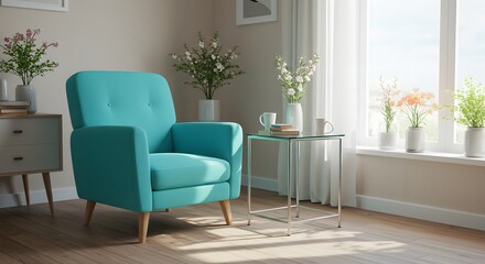 Fototapeta premium modern living room with comfortable blue sofa for reading