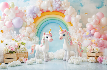Enchanted Unicorn Smash the Cake Backdrop for First Birthday Photography