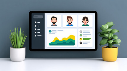 modern digital dashboard displaying live business chat features with user profiles, analytics, and vibrant graphs. design is user friendly and visually appealing, enhancing team collaboration