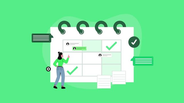 Task management concept with a woman marking a calendar. Suitable for planners, scheduling tools, project management resources, organizational graphics.