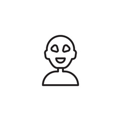 A simple line art icon of a smiling person's head and shoulders. A basic user or profile symbol.