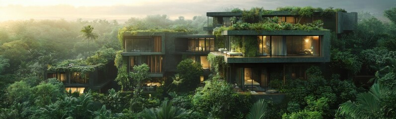 Eco-Minimalist Concrete Home with Lush Green Facade and Clean Geometric Harmony
