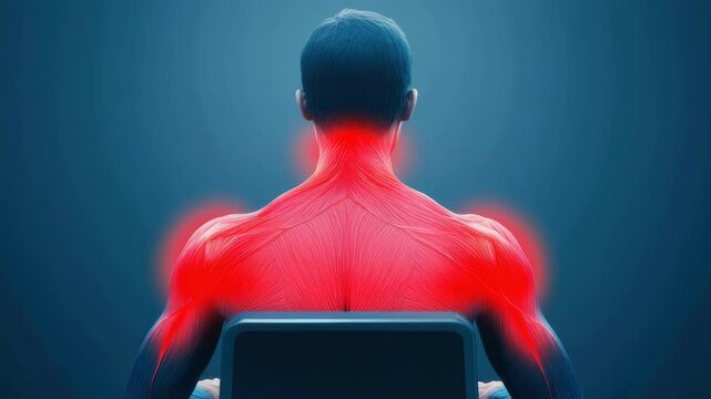 Person with shoulder pain at desk.