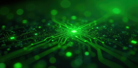 Abstract green circuit board texture, glowing nodes, innovation, pastel