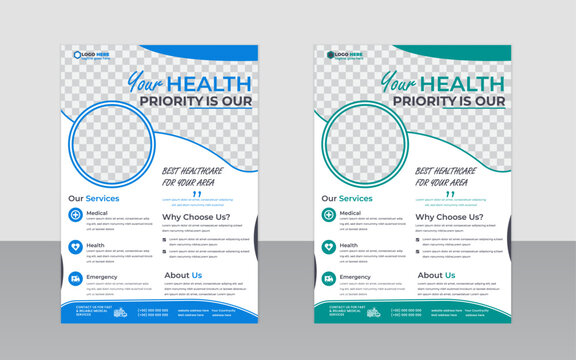 new medical flyer design for adobe stock and blue color with round shape and printing reddy