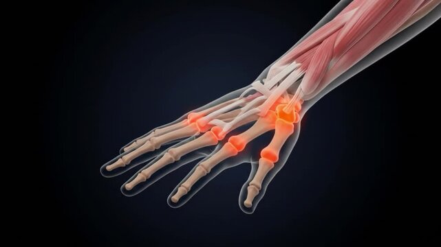 3D Medical Illustration of Human Hand and Fingers Anatomy