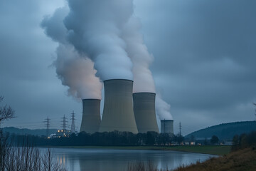 industrial landscape with old fossil fuel power plants