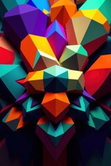 Obraz premium Vibrant, geometric shapes in low-poly style, forming a complex, colorful cluster