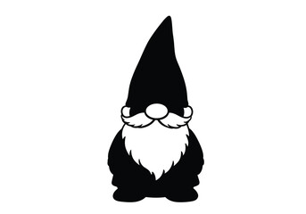 Fototapeta premium Garden gnome silhouette. This image shows a whimsical garden gnome with a tall pointy hat and a long beard, often used as a decorative lawn ornament. Vector clipart illustration design.