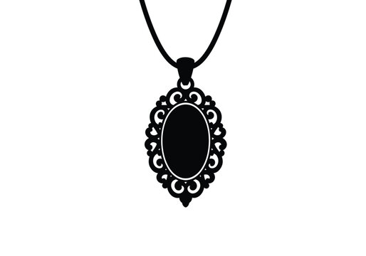 black pendant necklace, ornate oval design clip art preview