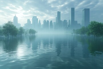 Flooded city skyline