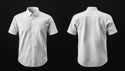 Front and back view of a plain white short-sleeve button-down shirt
