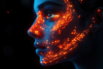 Obraz premium Digital woman face glows