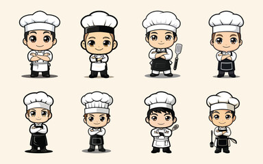 Chibi Chef Icon Bundle in Cute Anime Style with Cooking Pots, Ingredients, and Utensils