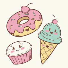  Minimal Cute Dessert Characters Set