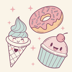  Minimal Cute Dessert Characters Set