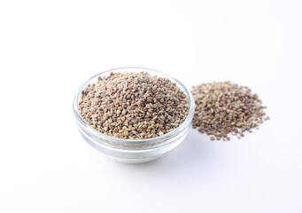 Indian food or spice called Carom or Ajwain isolated on white Background 
