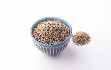 Indian food or spice called Carom or Ajwain isolated on white Background 