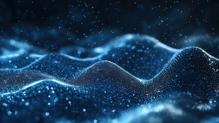 Abstract blue molecule structure background. Close-up of a metallic molecular structure against a dark blue background. Abstract molecular structure with transparent molecules.