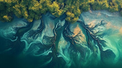 Abstract mangrove aerial photography teal green water nature ecology
