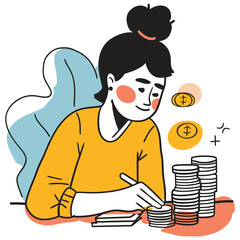 Person Reading Book with Money Symbols - Finance Concept Illustration