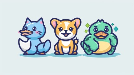 a sinple logo, that shows a duck, a frog, a cat, a bulldog 