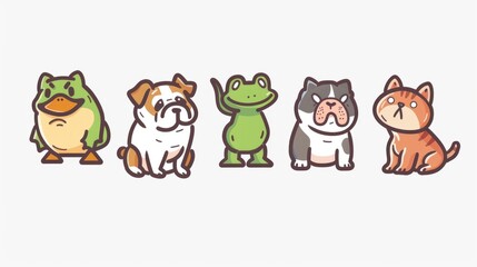 Naklejka premium a sinple logo, that shows a duck, a frog, a cat, a bulldog 