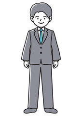 笑顔で立つビジネスマンの正面向きベクターイラスト