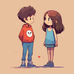 Two Kids Holding Heart Balloon - Cute Love Illustration