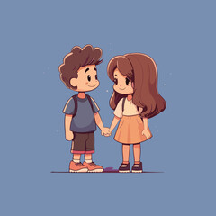 Two Kids Holding Heart Balloon - Cute Love Illustration