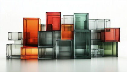 Transparent Glass Cubes in Abstract Floating Arrangement