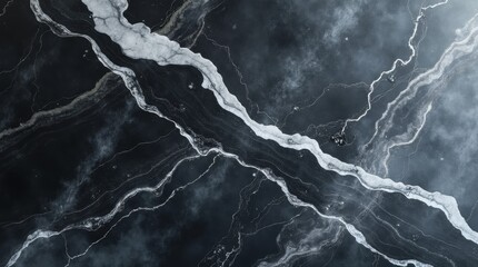 Close-up of a large marble slab with black and white swirls, soft smoke in the background, luxurious modern aesthetic