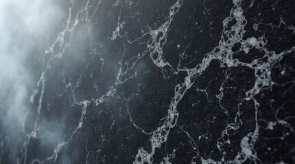 Obraz premium Close-up of a large marble slab with black and white swirls, soft smoke in the background, luxurious modern aesthetic