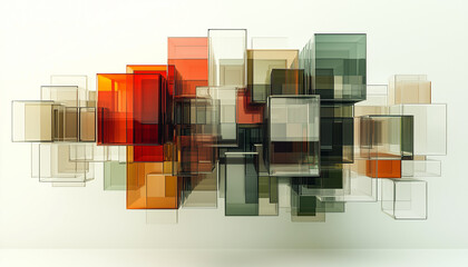 Transparent Glass Cubes in Abstract Floating Arrangement