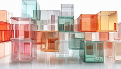 Transparent Glass Cubes in Abstract Floating Arrangement
