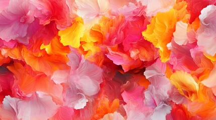 Vibrant Abstract Floral Painting, Pink Orange Yellow Flower Petals, Artistic Background