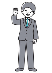 手を挙げるビジネスマンの正面向きベクターイラスト