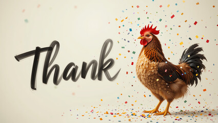 A colorful rooster stands proudly against a festive background, showcasing gratitude and celebration. Perfect for thankfulness themes.