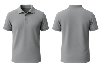 Grey Polo Shirt Front and Back view Mockup Isolated on Transparent Background