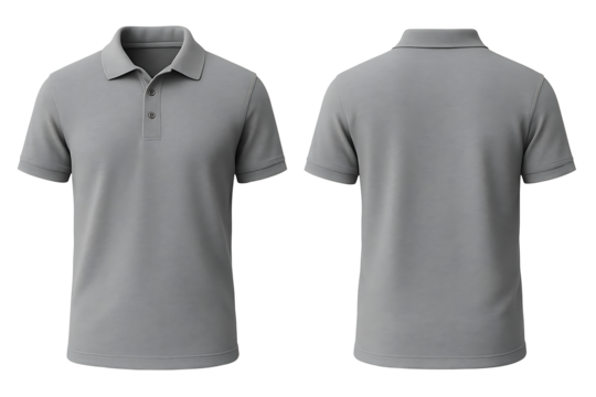 Grey Polo Shirt Front and Back view Mockup Isolated on Transparent Background
