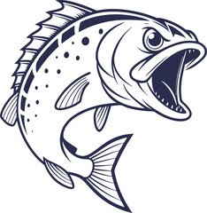 Fish Illustration With Angry Face In White Background