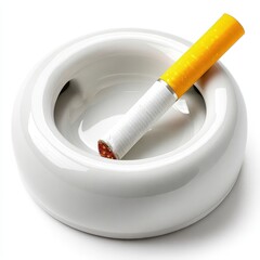 Partially Smoked Cigarette in White Ceramic Ashtray