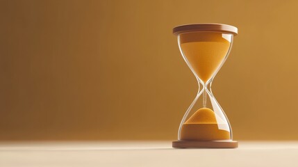 Elegant hourglass with golden sand on a smooth surface against warm background symbolizing time measurement and longevity