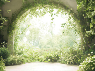 Serene Garden Archway Lush Greenery Peaceful Nature Scene Spring Summer Background