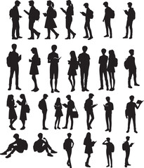 Students' silhouette vector set on a white background
