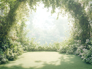 Lush Green Garden Paradise Tranquil Nature Background